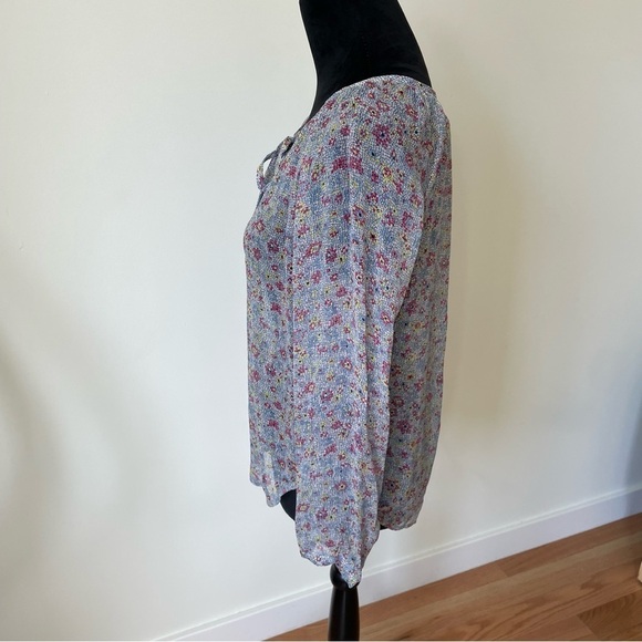 Joie Multicolor Abstract Floral Print Silk Tie Neck Hidden Button Placket Blouse - Picture 2 of 6